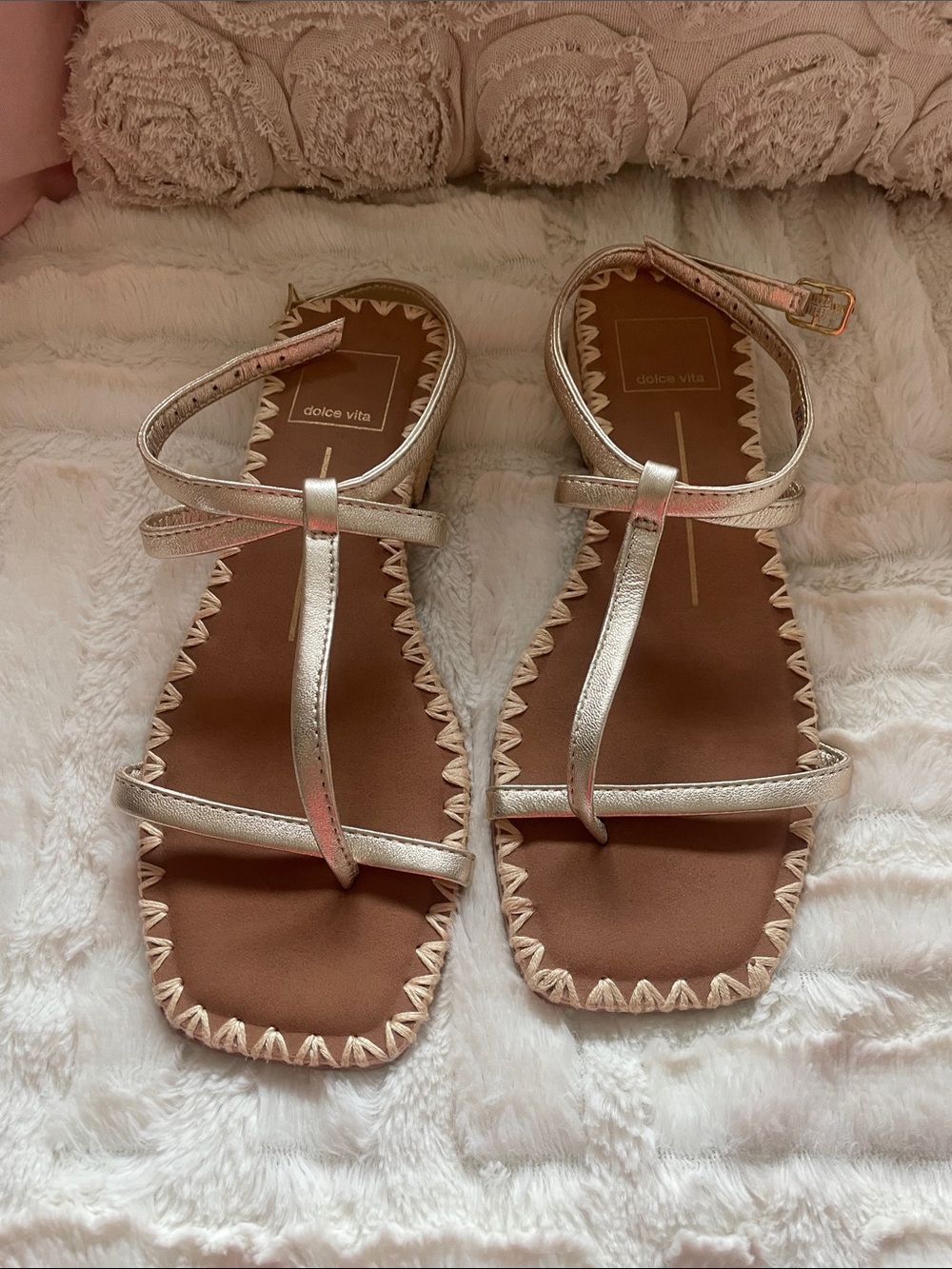 Dolce Vita Metallic Gold Strappy Flat Sandals